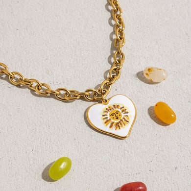 1 Piece Classic Series Paint Sun Stainless Steel Gold Color Women's Pendant Necklaces h5 Picture9
