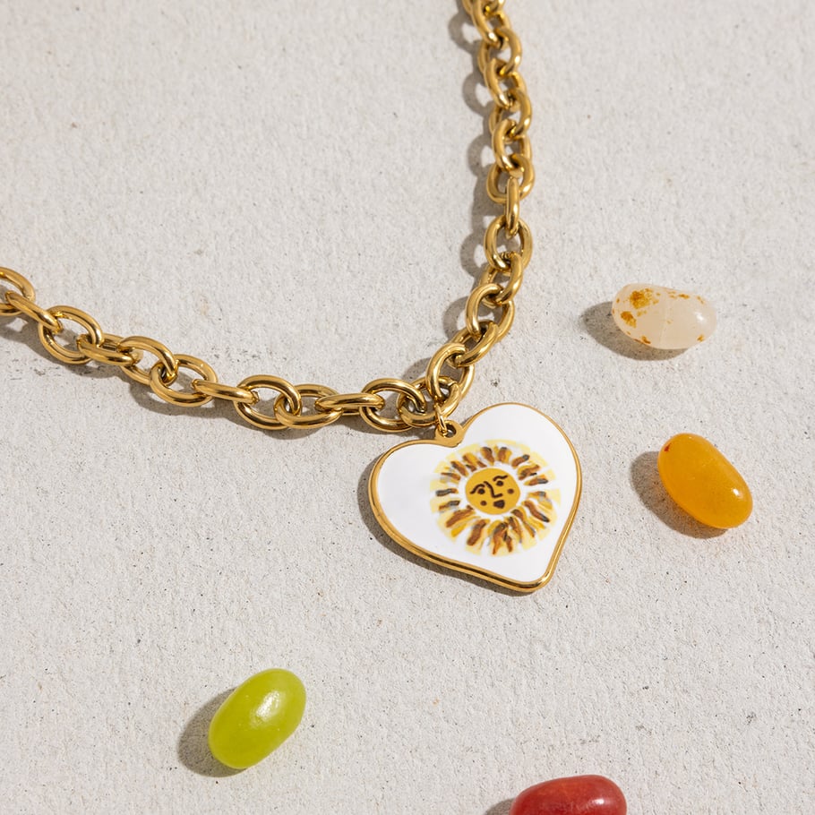 1 Piece Classic Series Paint Sun Stainless Steel Gold Color Women's Pendant Necklaces Picture9