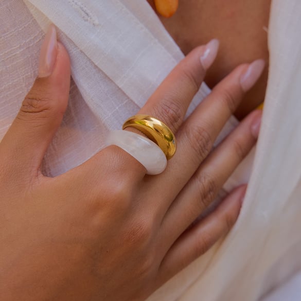 Bague classique en pierre naturelle de couleur unie pour femme, 1 pièce 2