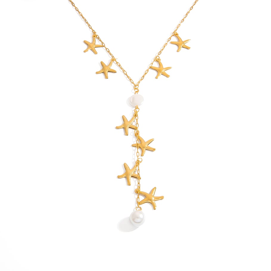 1 Piece Starfish Stainless Steel Gold Color Pendant Necklace 