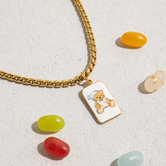 1 Piece Cute Bear Stainless Steel Gold Color Women's Pendant Necklaces 2