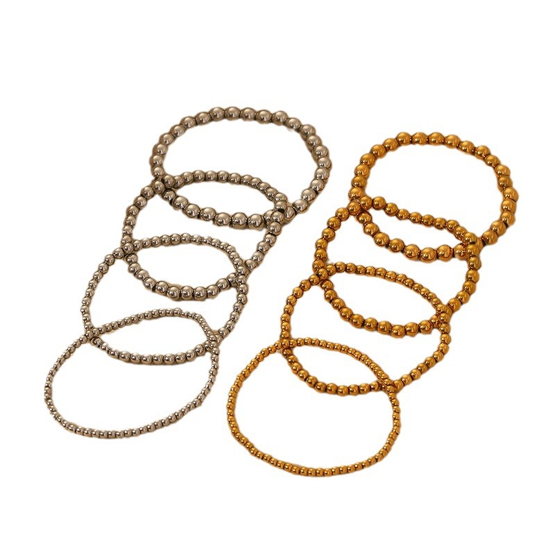 Bracelets pour femme en acier inoxydable couleur or, série Simple Daily Beads Image5