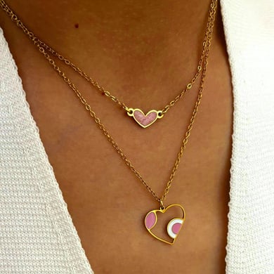 Collana con ciondolo a forma di cuore in acciaio inossidabile color oro, 1 pezzo h5 Immagine3