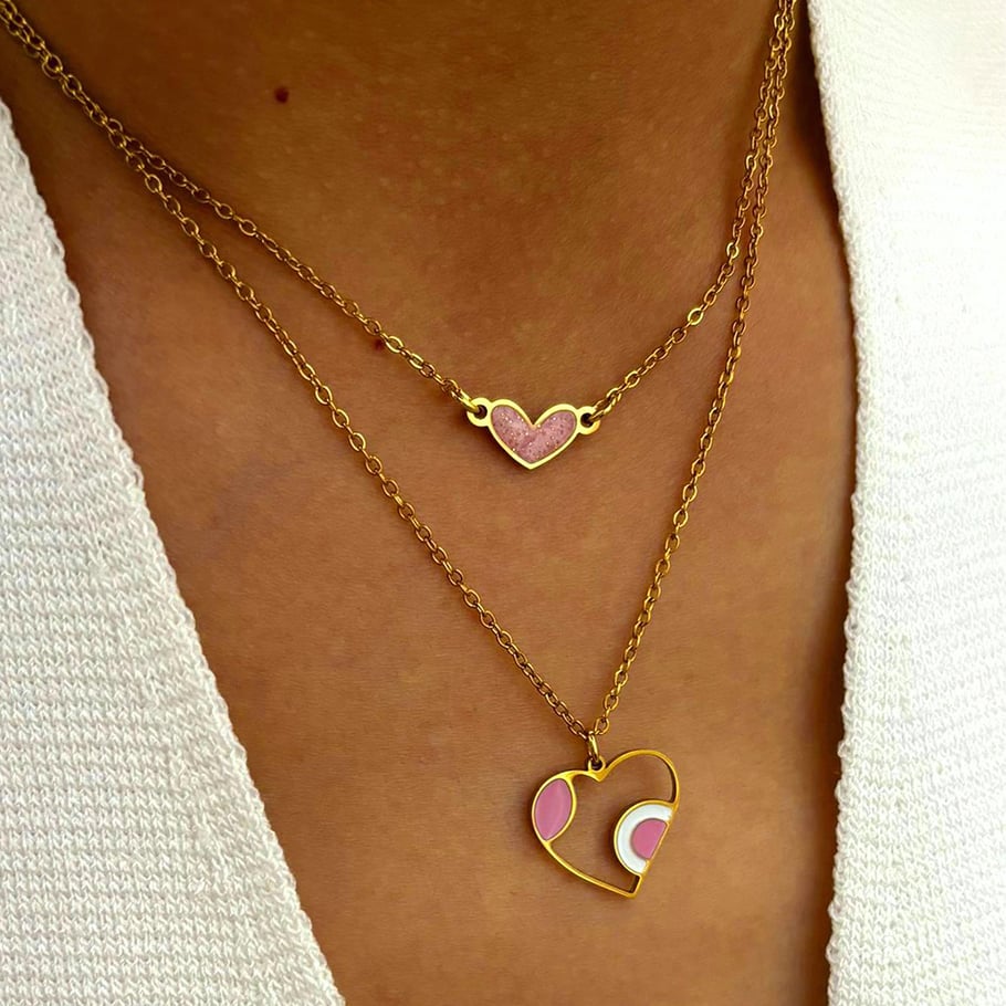Collana con ciondolo a forma di cuore in acciaio inossidabile color oro, 1 pezzo Immagine3