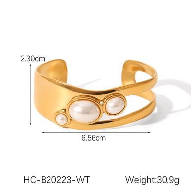 1 Paar Simple Series Tägliche Edelstahl Goldfarbene Perlen Damen Armreifen h5 Bild2