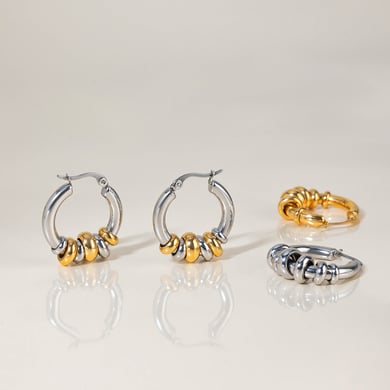 1 Pair Classic Mixed Color Stainless Steel Gold Color Women's Hoop Earrings h5 Picture6
