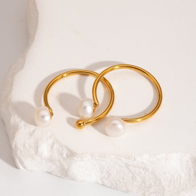 1 anello regolabile semplice in acciaio inossidabile color oro con perla h5 Immagine3