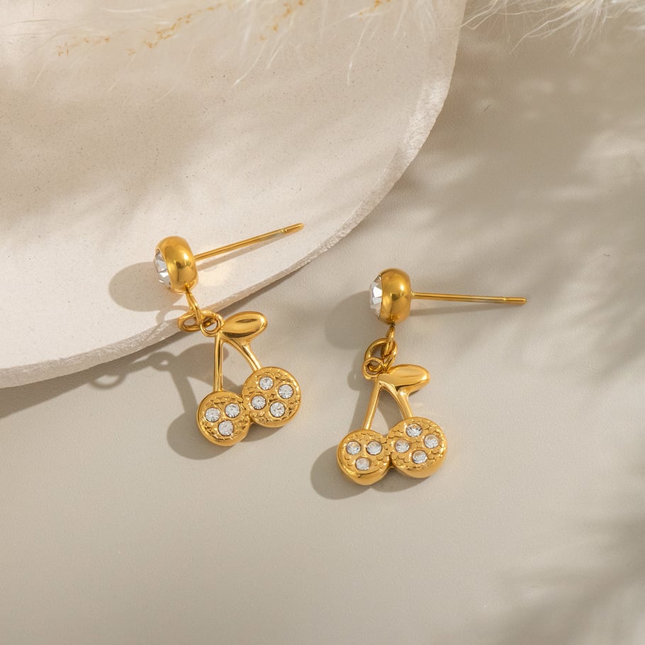 1 Pair Cherry Stainless Steel Gold Color Drop Earrings Picture2