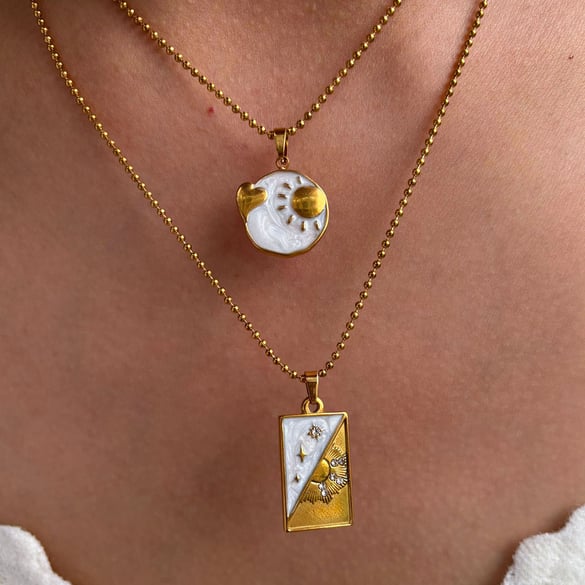 1 Piece Enamel Tarot Stainless Steel Gold Color Pendant Necklace 2