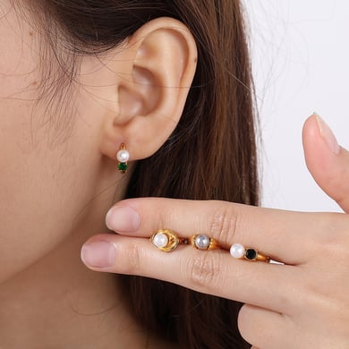 Orecchini a cerchio in acciaio inossidabile color oro h5 Immagine4