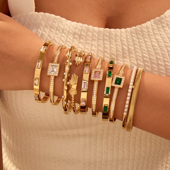 Luxurious Series Daily Geometric Stainless Steel Gold Color Women's Cuff Bracelets 2