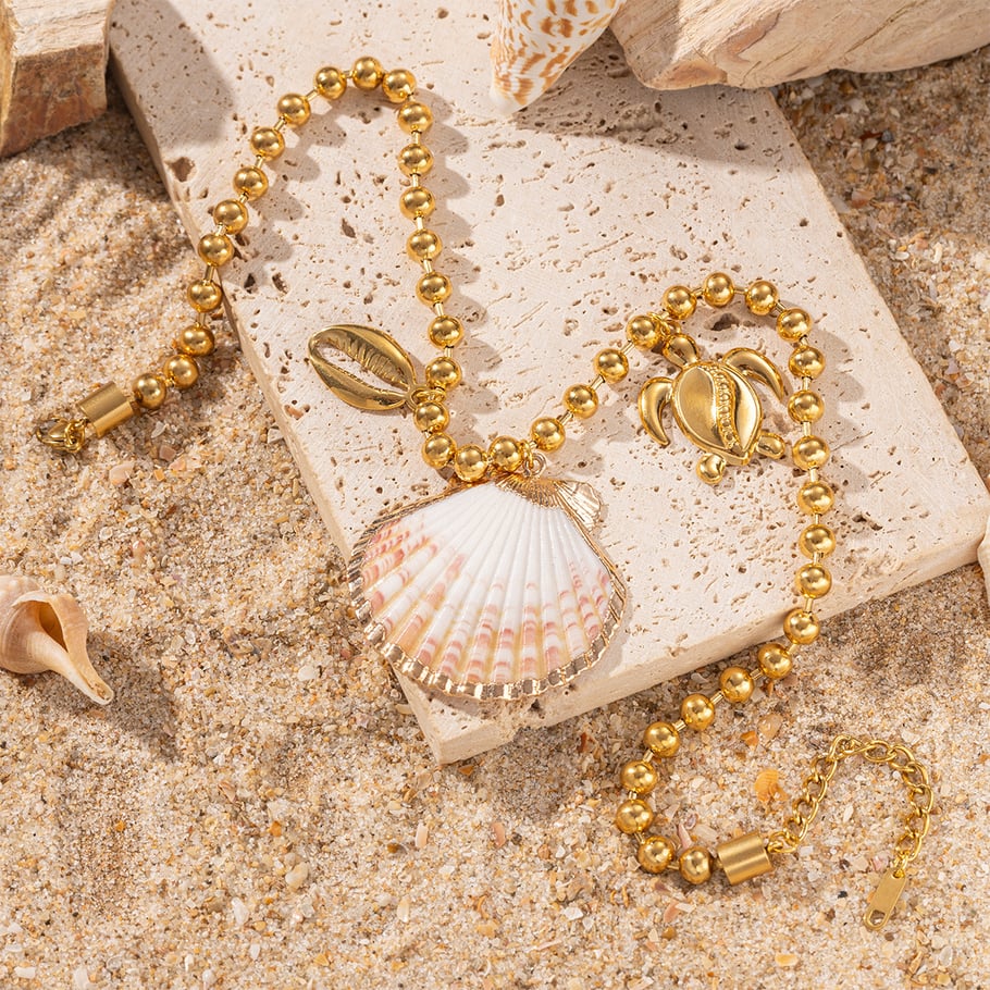 1 Piece Shell Stainless Steel Gold Color Pendant Necklaces h5Picture4