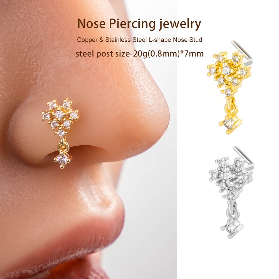 1 pièce de clou de nez en forme de fleur en cuivre doré et zircon pour femme Image4