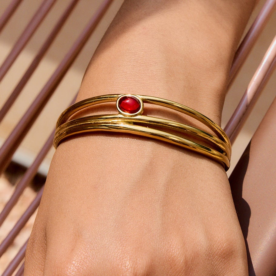 Bracelet classique en acier inoxydable couleur or pour femme, 1 pièce Image3