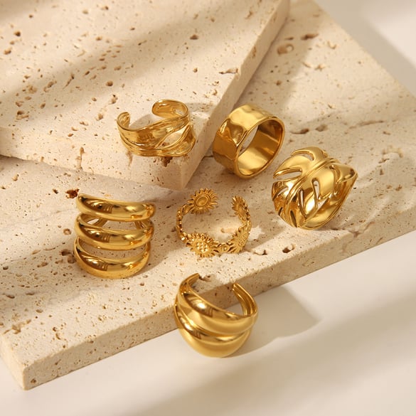 1 pezzo di anelli statement in acciaio inossidabile color oro