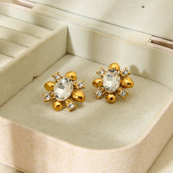 Luxurious Series Elegant Geometric Stainless Steel Women's Stud Earrings 2
