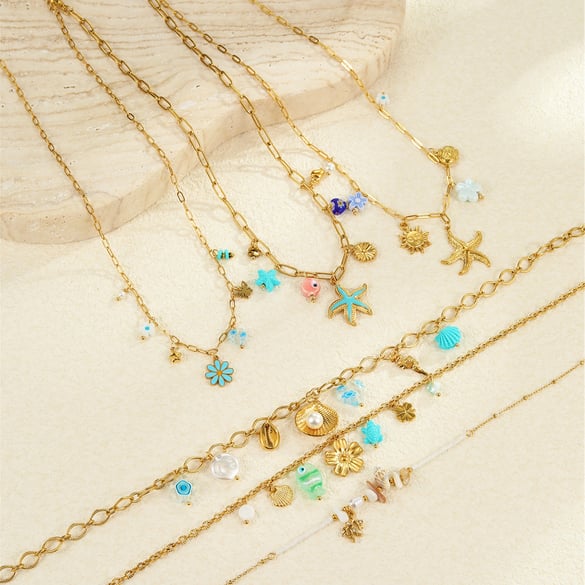 Colliers à pendentif géométriques romantiques en acier inoxydable couleur or pour femmes 2