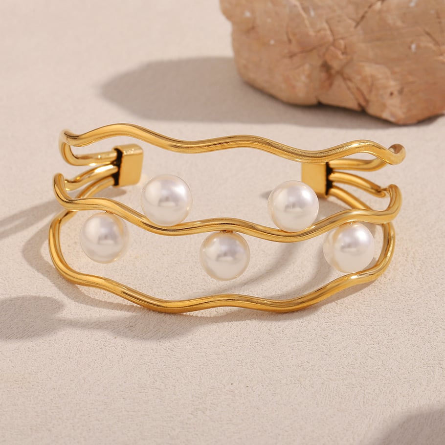 1 par de pulseras de acero inoxidable de color sólido elegantes de serie simple para mujer Imagen2