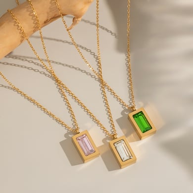1 Piece Simple Stainless Steel Gold Color Zircon Pendant Necklace h5 Picture2
