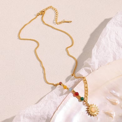 1 paire de colliers à pendentif quotidiens en acier inoxydable pour femme, motif soleil/lune h5 Image2