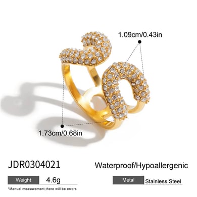 Bague pour femme en acier inoxydable couleur or, série luxueuse, sertie de pierres précieuses h5 Image2
