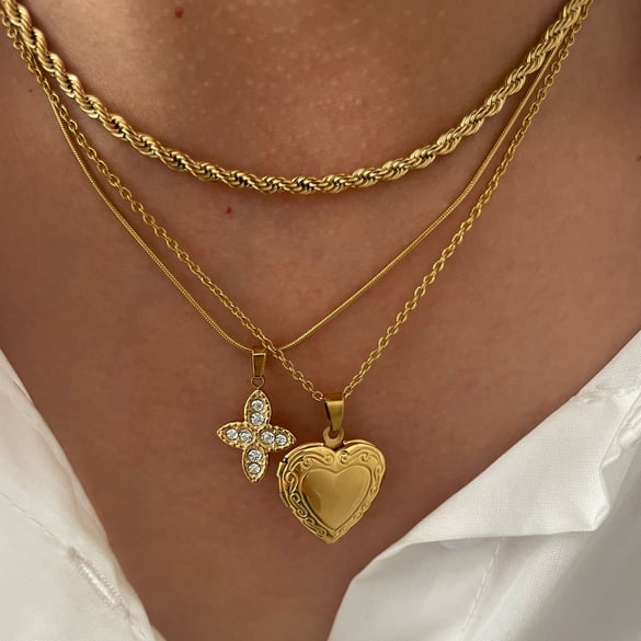 1 Piece Heart Stainless Steel Gold Color Pendant Necklace 2