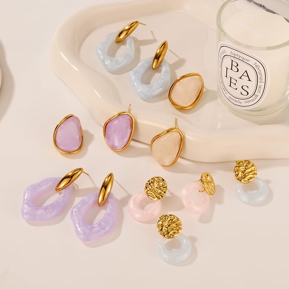 1 Pair Simple Series Daily Geometric Stainless Steel   Gold Color  Women's Earring Sets 2