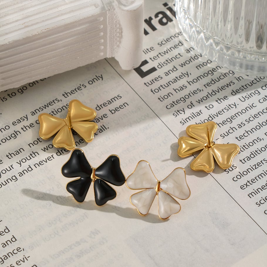 1 paio di orecchini a bottone semplici con nodo a fiocco in acciaio inossidabile color oro Immagine3