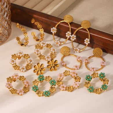 Simple Daily Flower Stainless Steel Gold Color  Women's Stud Earrings h5 Picture3