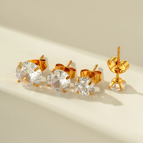 1 Stück schlichter Edelstahl Goldfarben Zirkon Piercings Ohrring 2