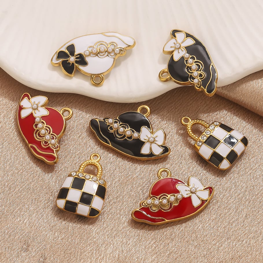1 Piece DIY Checkerboard Bag Stainless Steel Women's Pendants h5Picture5