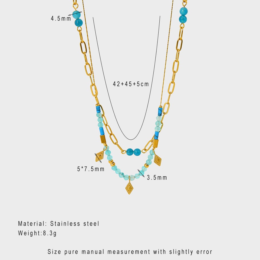 Collares en capas de acero inoxidable dorado con diseño geométrico retro para mujer 