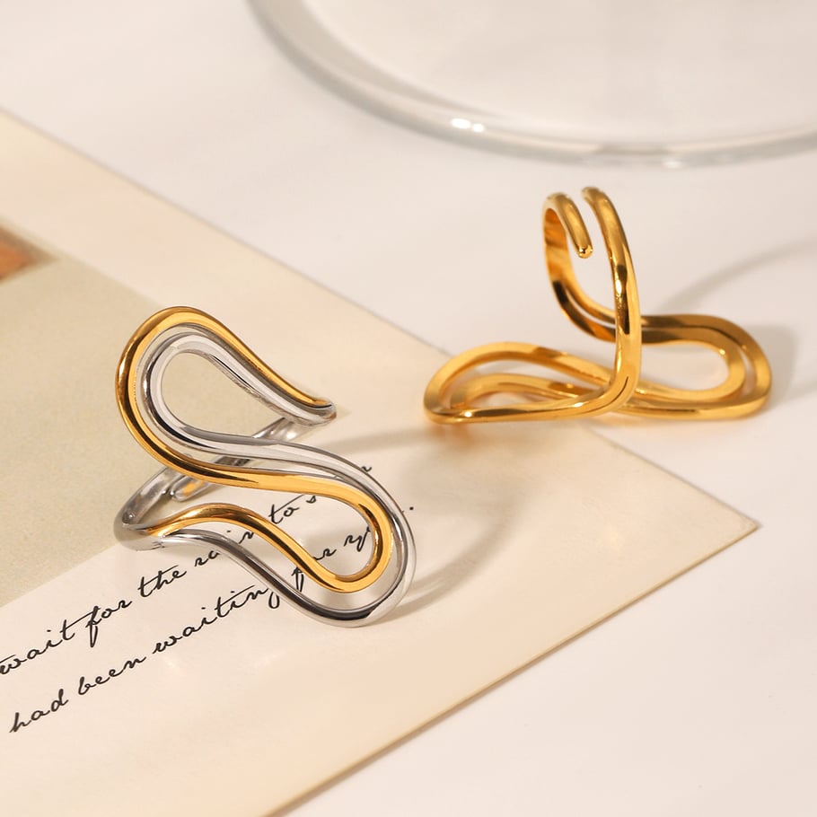 Casual Geometric Stainless Steel  Gold Color Women's Adjustable Rings Picture5