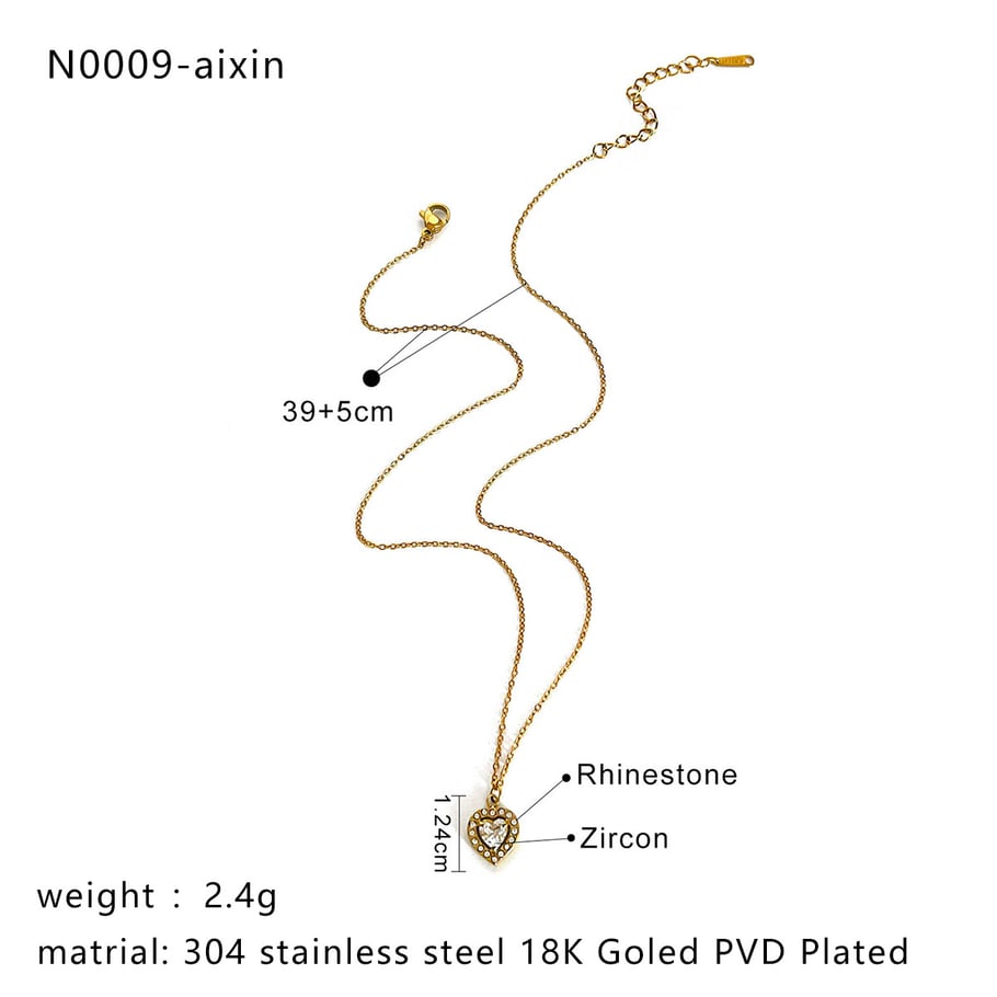 Collana con ciondolo a forma di cuore in acciaio inossidabile color oro, 1 pezzo Immagine2