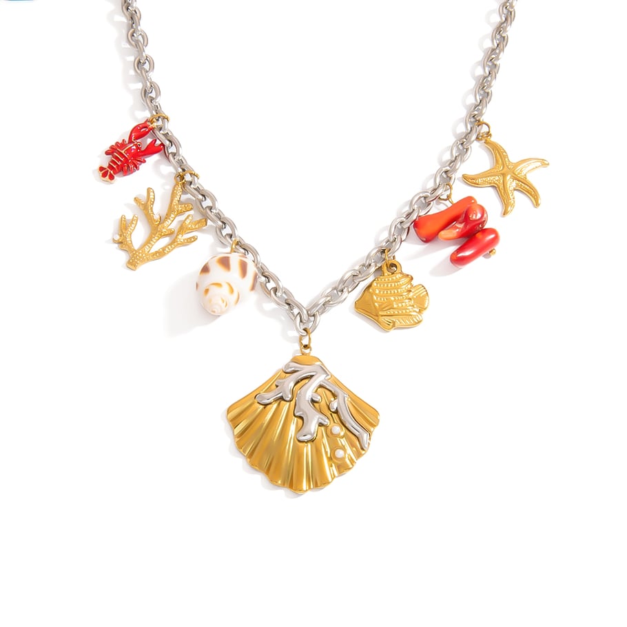 Luxurious Natural Turtle Stainless Steel Gold Color Women's Pendant Necklaces
