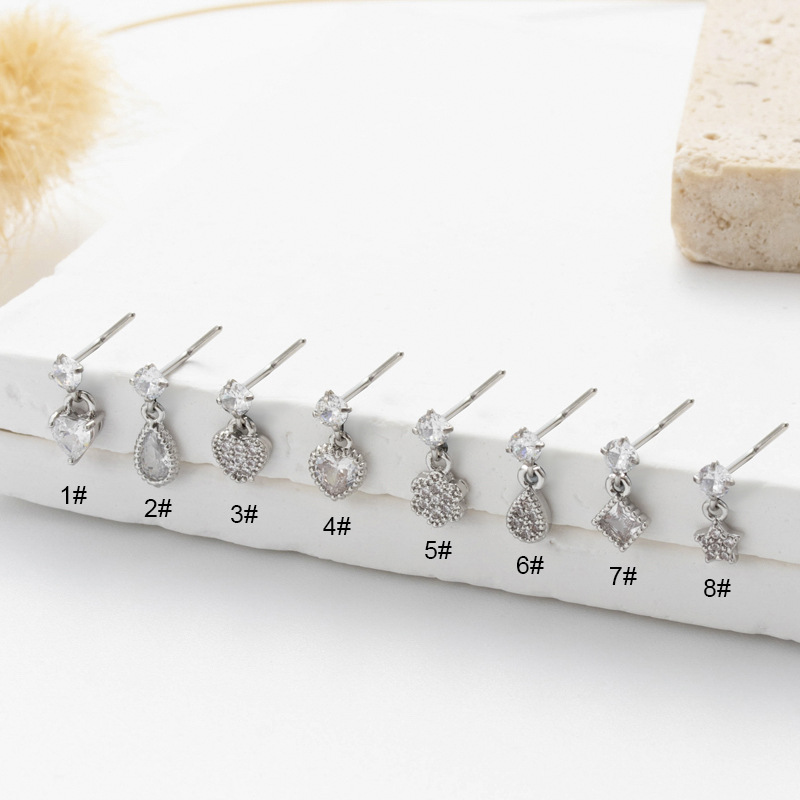 1 paire de piercings de nez pour femme en forme de cœur simple, couleur cuivre et or, zircone Image6