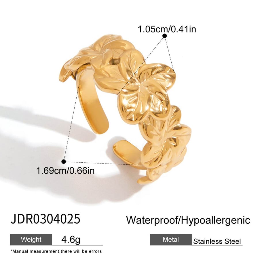 1 stuk romantische serie natuurlijke bloemen roestvrij staal goudkleurige statement ringen Afbeelding2