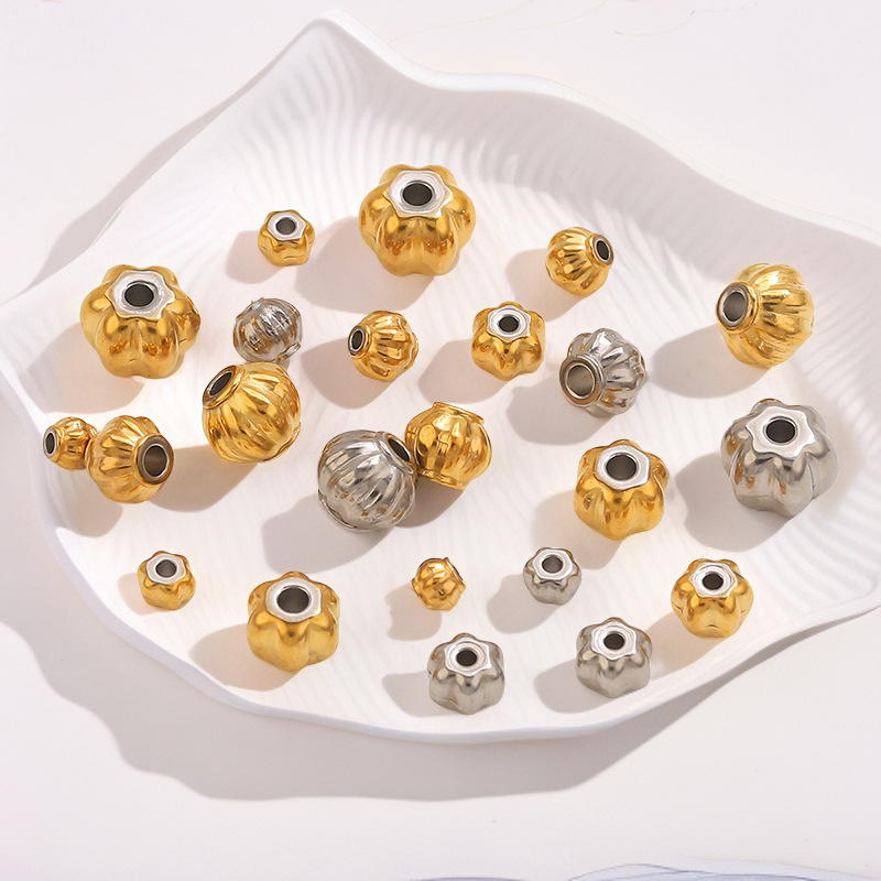 1 Piece Pumpkin Beads Stainless Steel Gold Color Jewelry Charms h5Picture2