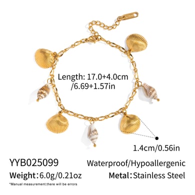 1 Piece Oceanic Shelll Stainless Steel Gold Color Charm Bracelet h5 