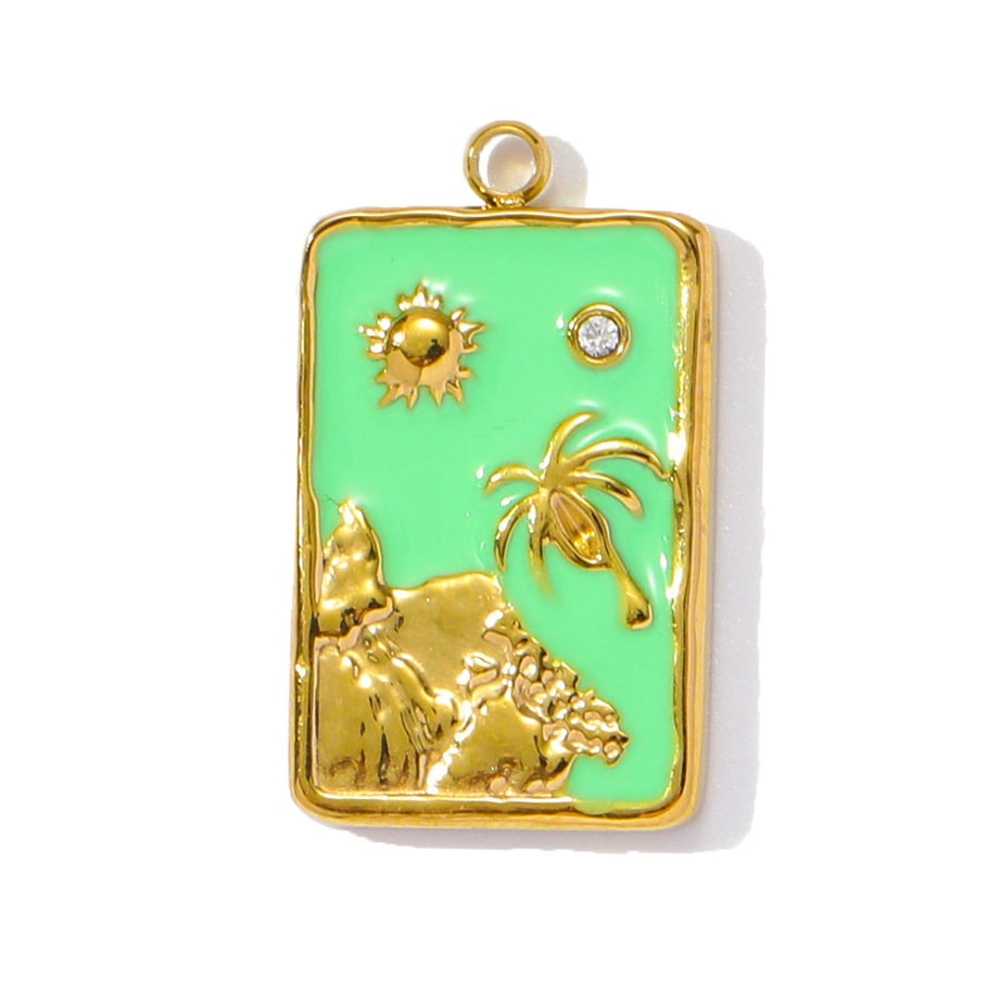1 colgante de acero inoxidable dorado con forma de palma de coco para mujer. 