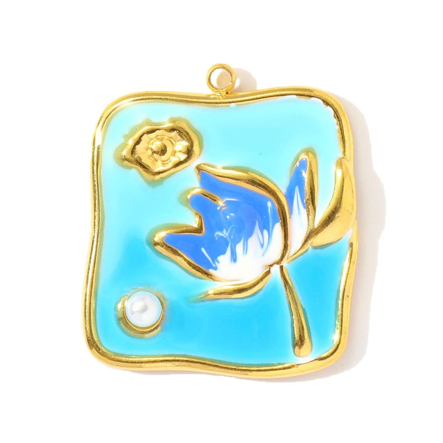 1 Piece Romantic Series DIY Flower Stainless Steel Gold Color Women's Pendants 