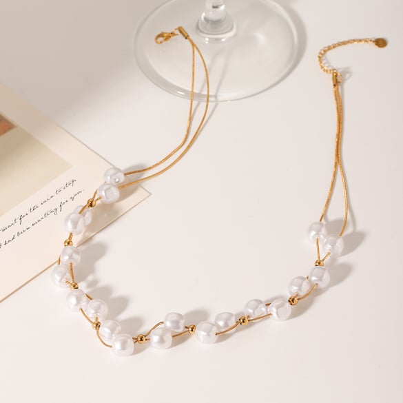 Daily Beads Stainless Steel   Gold Color  Pearl Women's Beaded Necklaces