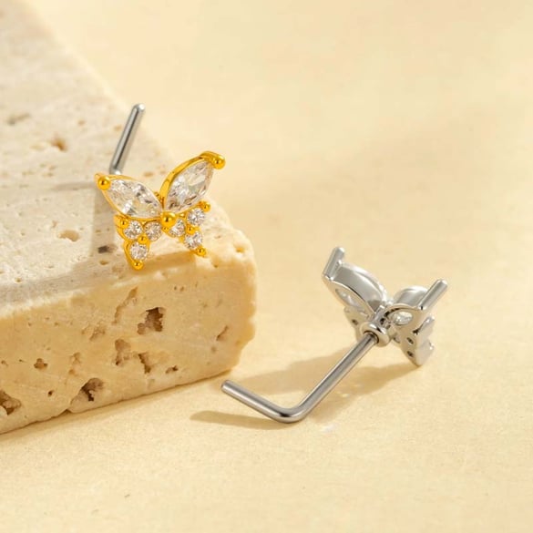 1 Piece Copper Gold Color Zircon  Nose Stud