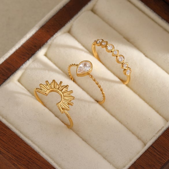 1 juego de anillos geométricos de acero inoxidable en color dorado 2