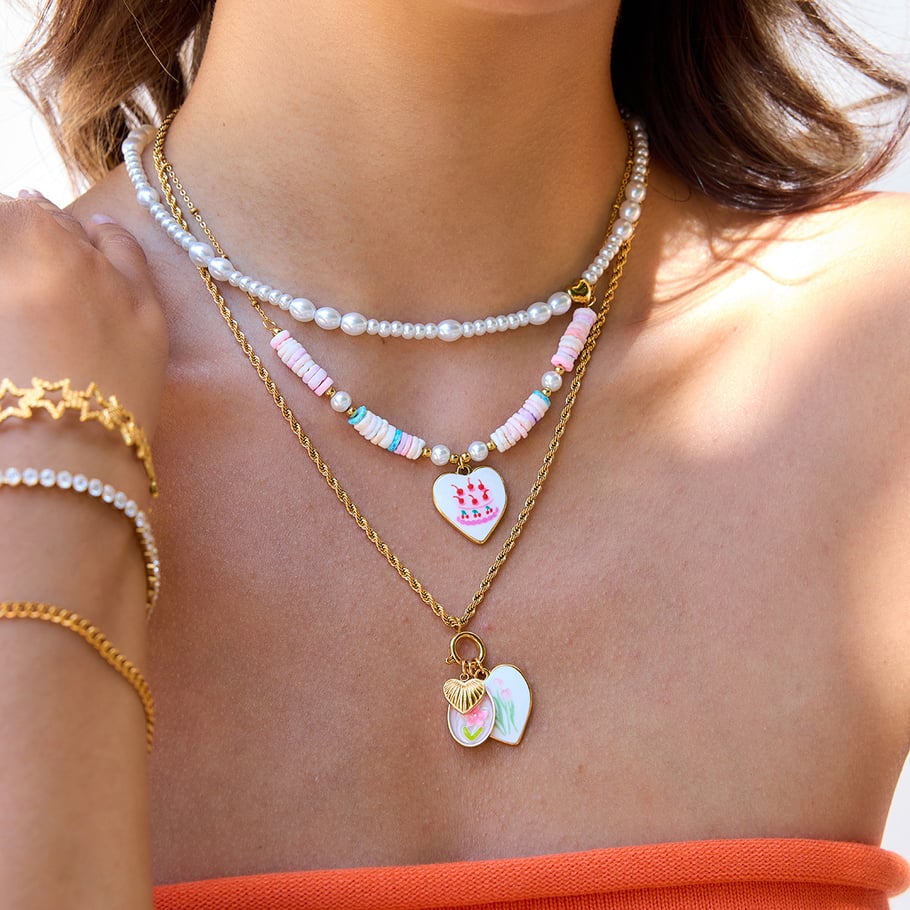 1 Piece Paint Heart Stainless Steel Gold Color Women's Pendant Necklaces Picture3