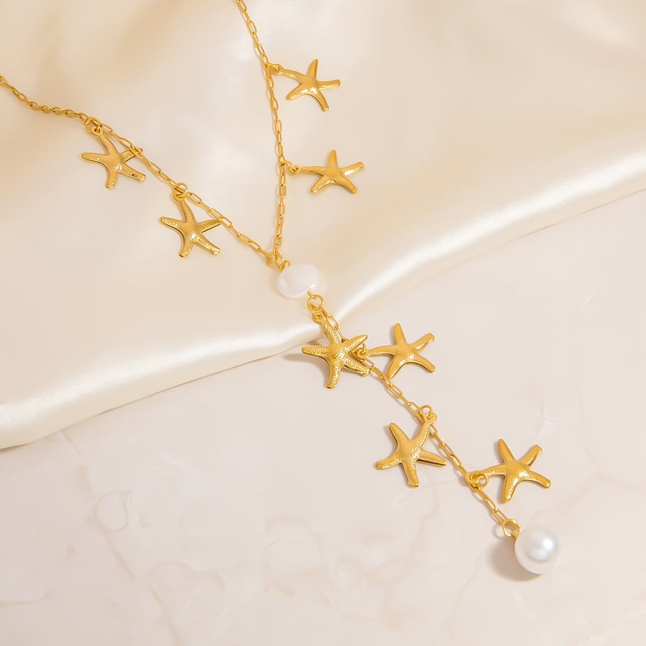 1 Piece Starfish Stainless Steel Gold Color Pendant Necklace Picture3