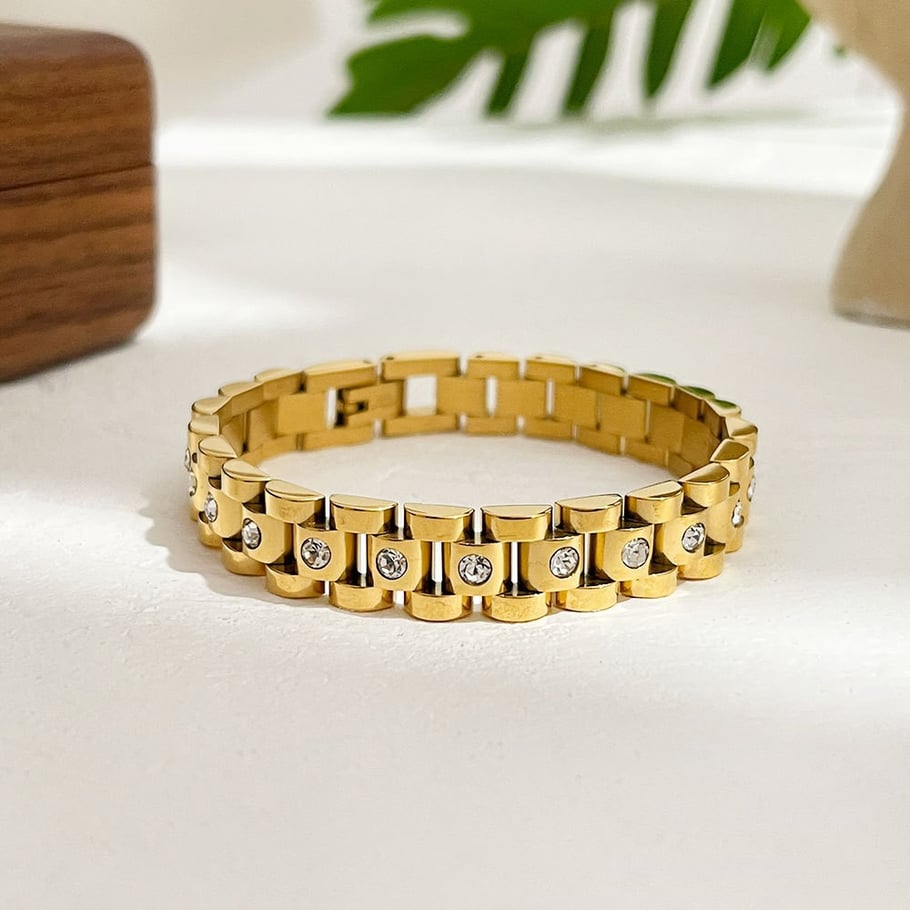 1 Piece Classic Chain Stainless Steel Gold Color Bracelet Picture2