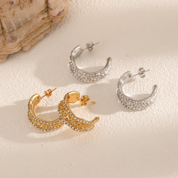 1 Pair Ins Style Stainless Steel Gold Color Hoop Earrings 2