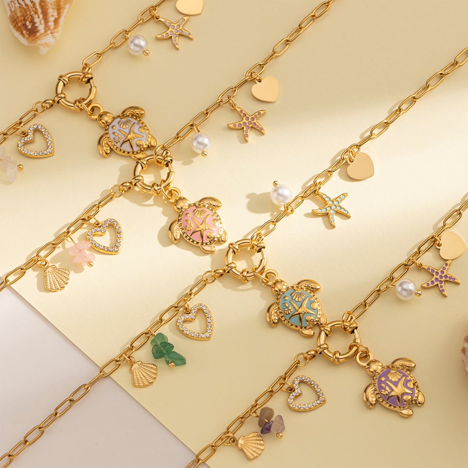 Collier avec pendentif tortue en acier inoxydable couleur or, 1 pièce Image2