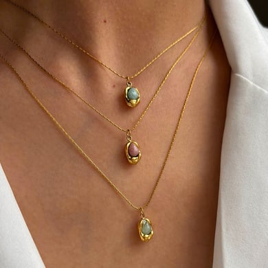 Collana con ciondolo in pietra naturale color oro in acciaio inossidabile da 1 pezzo h5 Immagine3